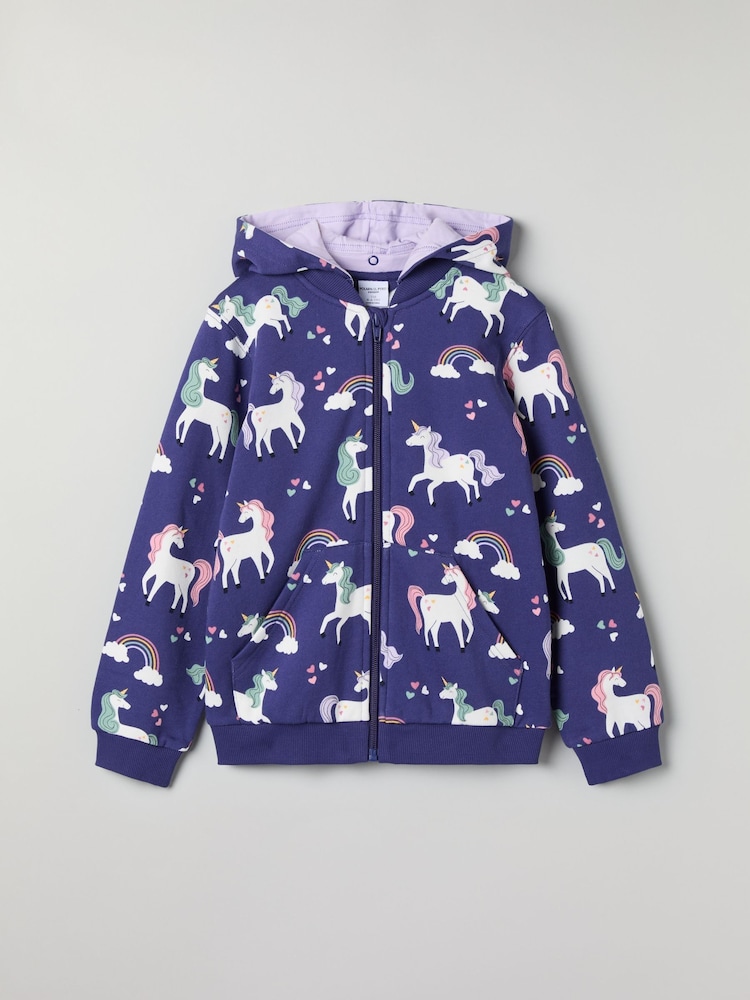 Polarn O. Pyret Dark Blue Organic Cotton Print Hoodie - Image 1 of 4