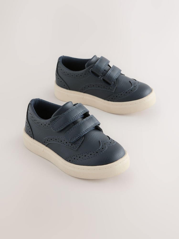 Navy Blue Standard Fit (F) Touch Fastening Brogues Shoes - Image 1 of 5 Navy Blue Standard Fit (F) Touch Fastening Brogues Shoes - Image 1 of 5