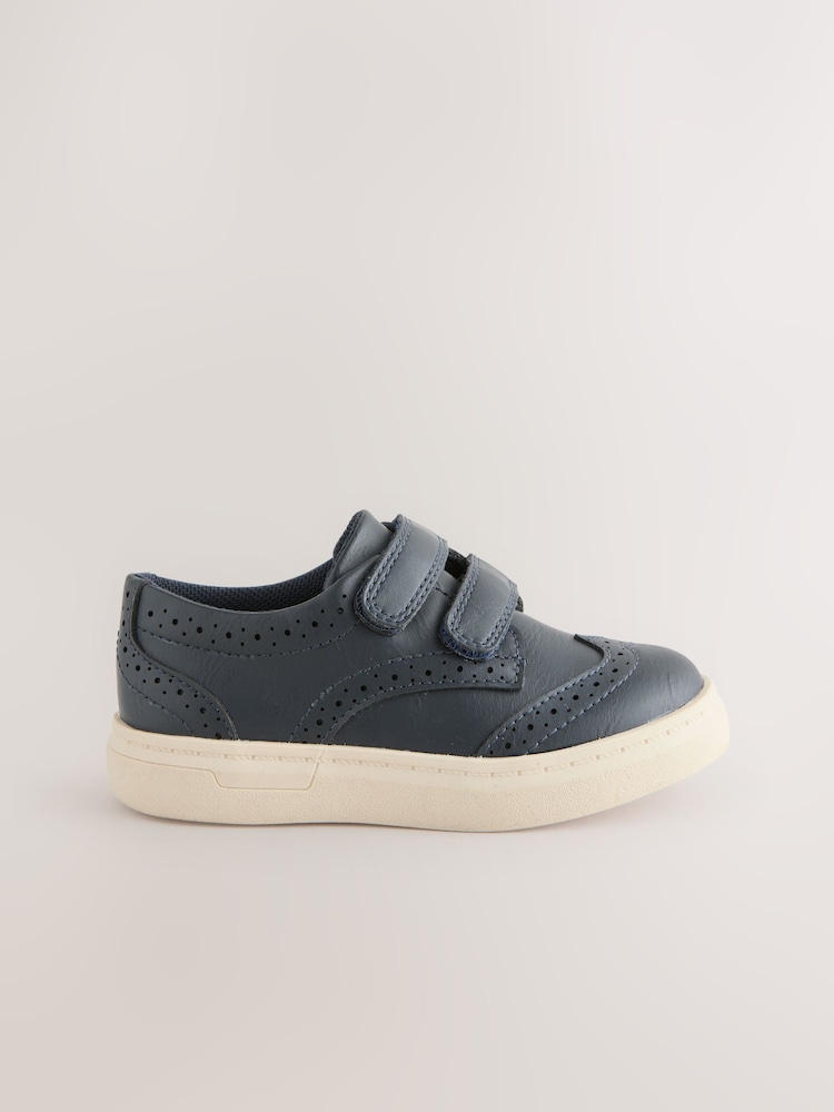 Navy Blue Standard Fit (F) Touch Fastening Brogues Shoes - Image 2 of 5 Navy Blue Standard Fit (F) Touch Fastening Brogues Shoes - Image 2 of 5