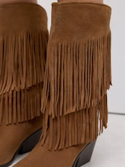 Tan Brown Suede Forever Comfort® Fringed Knee High Cowboy Boots - Image 5 of 5