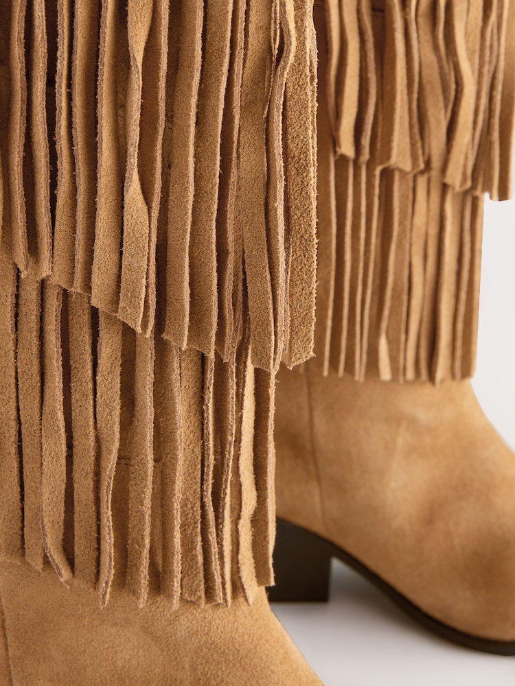 Buy Tan Brown Suede Forever Comfort® Fringed Knee High Cowboy