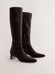 Chocolate Brown Standard/Wide Fit Forever Comfort® Chisel Toe Knee Sock Boots - Image 2 of 5