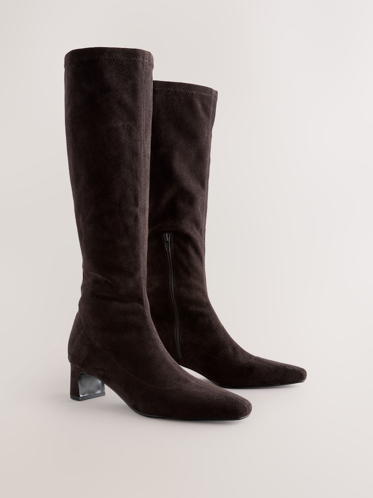 Chocolate Brown Standard/Wide Fit Forever Comfort® Chisel Toe Knee Sock Boots - Image 2 of 5
