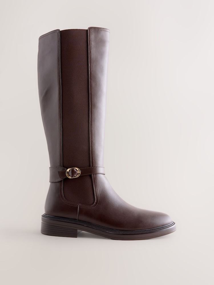 Chocolate marrom - Forever Comfort® Round Toe Buckle Detail Knee High Boots - Imagem 1 de 5