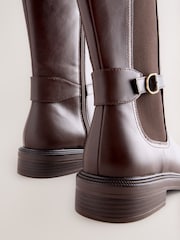 Chocolate Brown Standard/Wide Fit Forever Comfort® Buckle Detail Riding Boots - Image 7 of 9