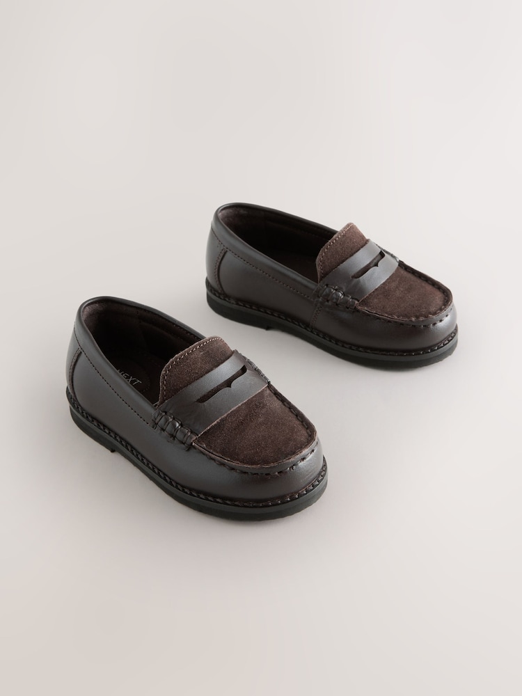 Chocolate Brown Leather Loafers - Image 1 of 5