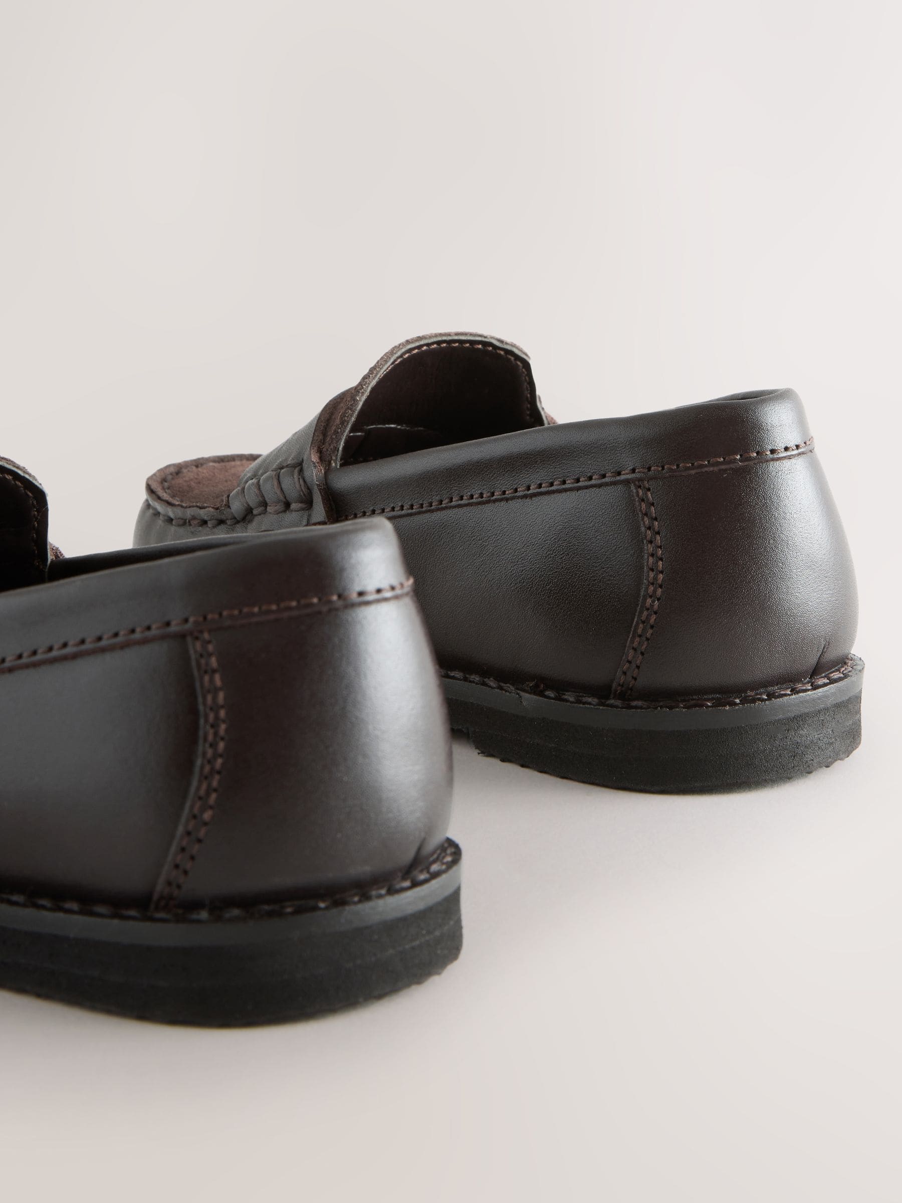 Buy Chocolate Brown Standard Fit (F) Leather Loafers from Next USA
