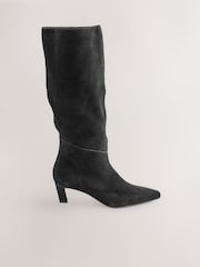 أسود سويد - Forever Comfort® Knee High Chisel Toe Heeled Boots - صورة 1 من 5