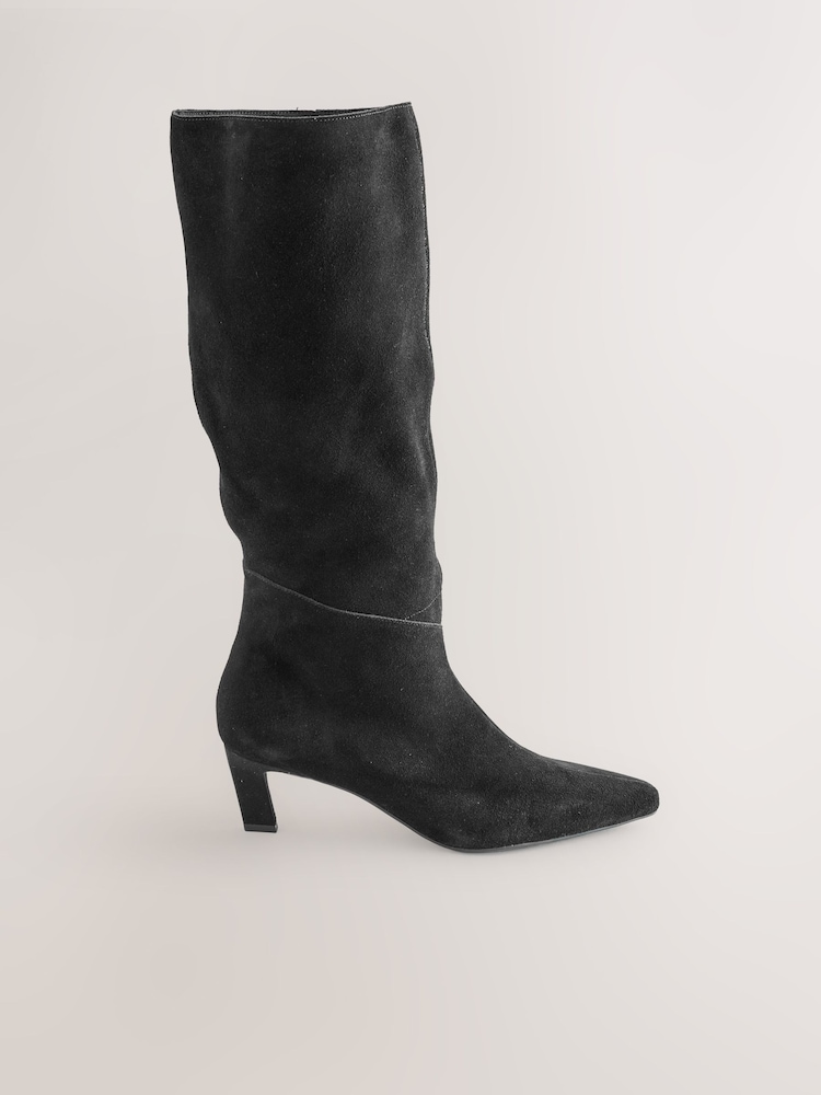 أسود سويد - Forever Comfort® Knee High Chisel Toe Heeled Boots - صورة 1 من 5 أسود سويد - Forever Comfort® Knee High Chisel Toe Heeled Boots - صورة 1 من 5