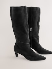 أسود سويد - Forever Comfort® Knee High Chisel Toe Heeled Boots - صورة 2 من 5