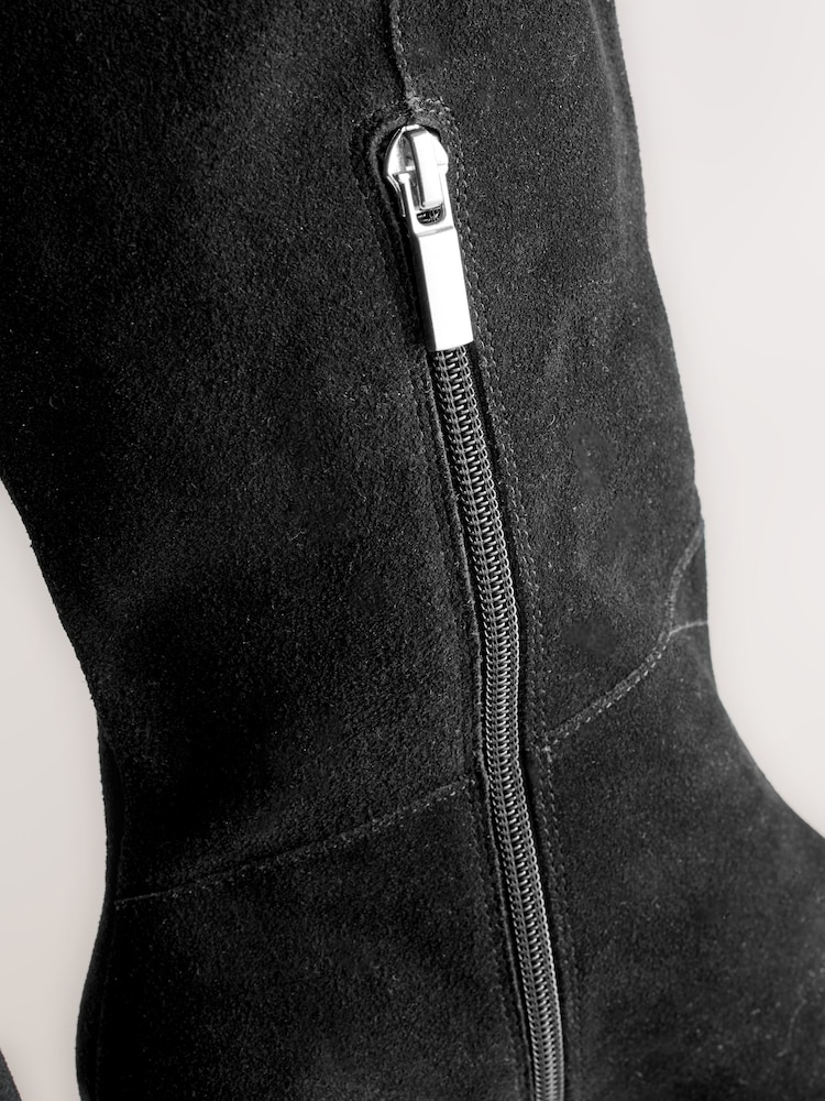 Black Suede Forever Comfort® Knee High Chisel Toe Heeled Boots - Image 4 of 4 Black Suede Forever Comfort® Knee High Chisel Toe Heeled Boots - Image 4 of 4