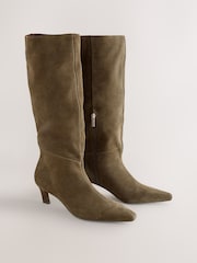أخضر كاكي سويد - Forever Comfort® Knee High Chisel Toe Heeled Boots - صورة 6 من 9
