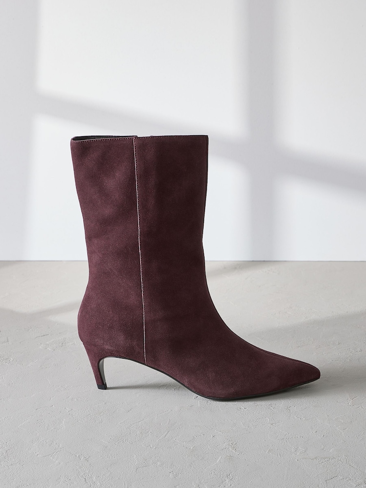 Burgundy Red Suede Forever Comfort® Pointed Toe Heeled Boots - Image 1 of 6