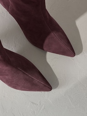 Burgundy Red Suede Forever Comfort® Pointed Toe Heeled Boots - Image 5 of 6