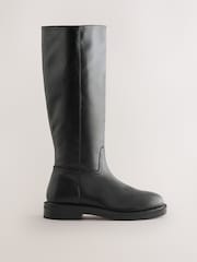 Black Forever Comfort® Leather Round Toe Chunky Knee High Boots - Image 1 of 5