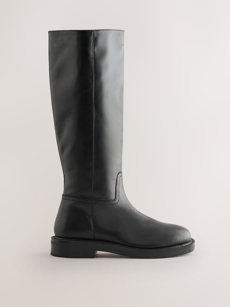 Black Forever Comfort® Leather Round Toe Chunky Knee High Boots - Image 1 of 5