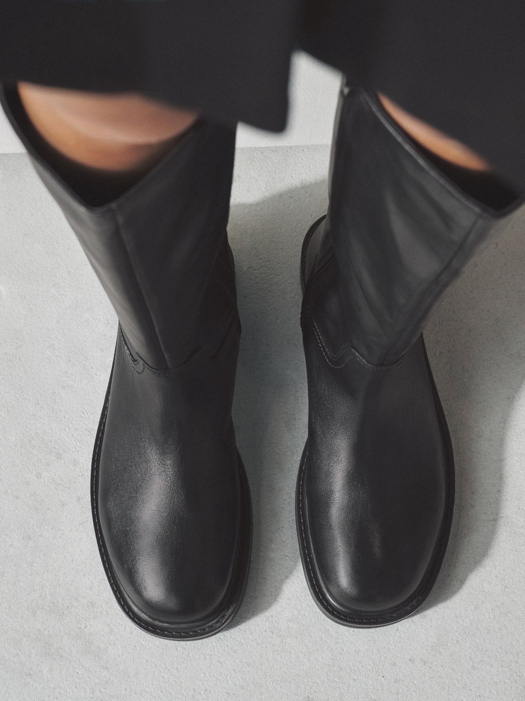 Buy Black Forever Comfort® Leather Round Toe Chunky Knee High