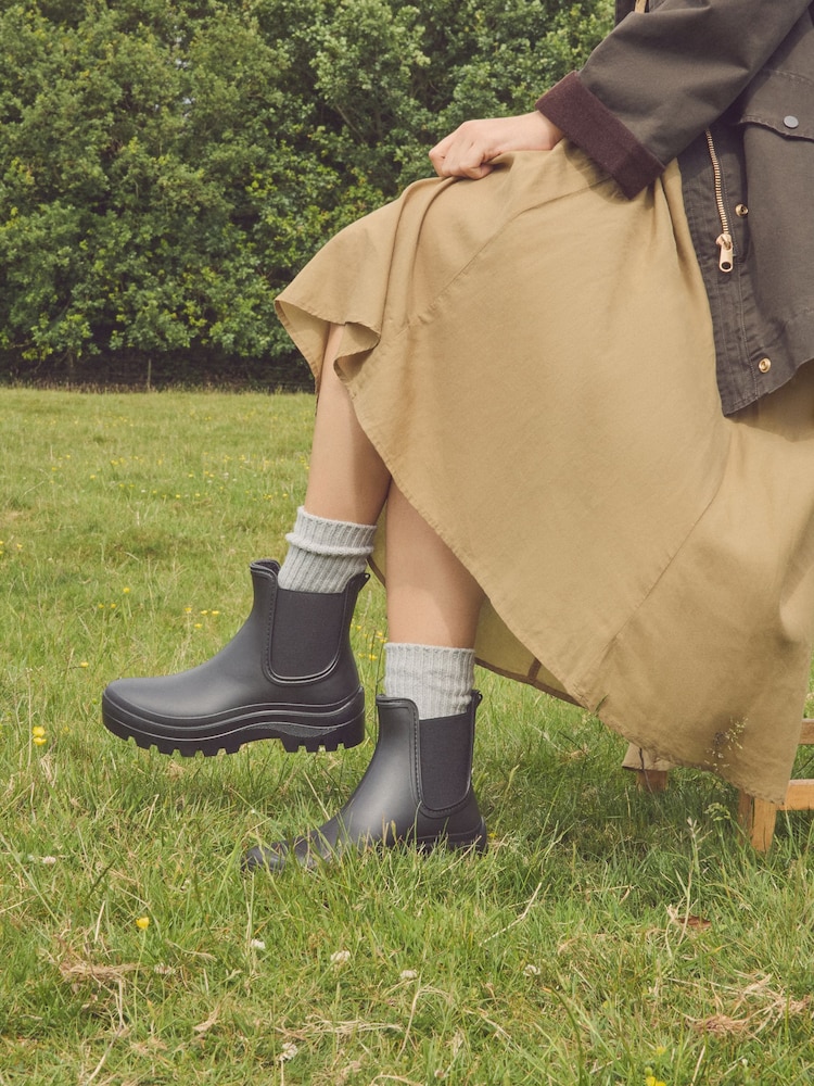 Black Faux Fur Lined Chelsea Ankle Wellies - Image 1 of 5