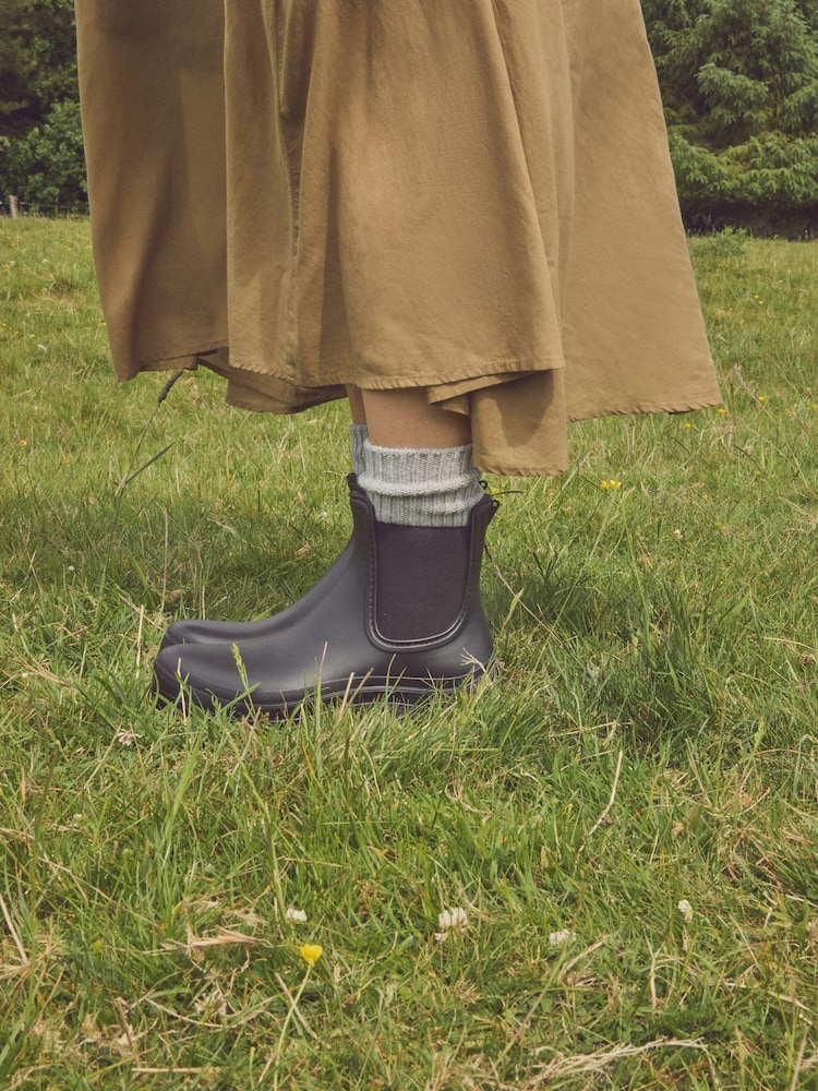 Black Faux Fur Lined Chelsea Ankle Wellies - Image 5 of 5