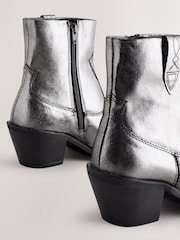 Metallic Silver Leather Extra Wide Fit Forever Comfort® Cowboy Block Heel Ankle Boots - Image 3 of 5