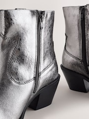 Metallic Silver Leather Extra Wide Fit Forever Comfort® Cowboy Block Heel Ankle Boots - Image 4 of 5