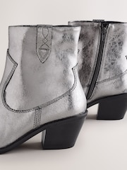 Metallic Silver Leather Extra Wide Fit Forever Comfort® Cowboy Block Heel Ankle Boots - Image 5 of 5