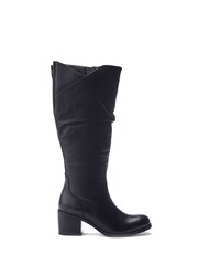 Moda in Pelle Soleene Ruched Front Long Leather Smart Black Boots - Image 1 of 4
