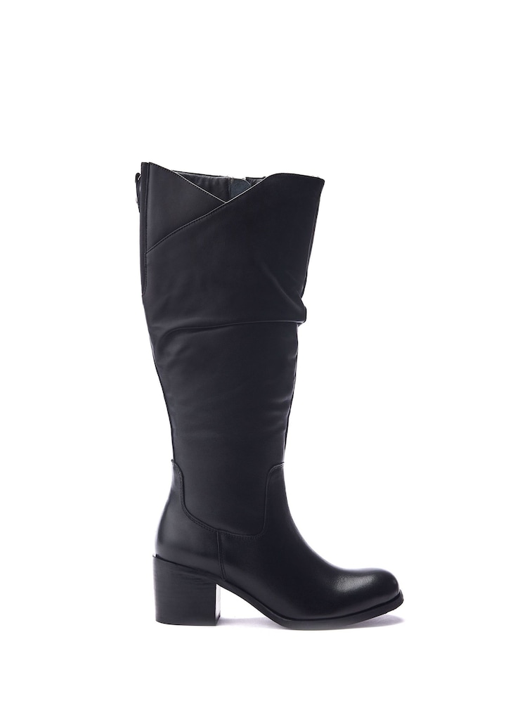Moda in Pelle Soleene Ruched Front Long Leather Smart Black Boots - Image 1 of 4