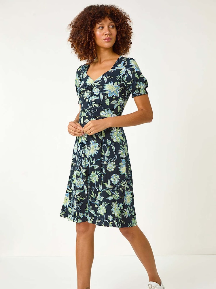 Roman Blue Floral Sweetheart Midi Dress - Image 2 of 5