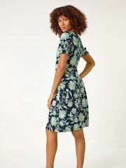 Roman Blue Floral Sweetheart Midi Dress - Image 3 of 5