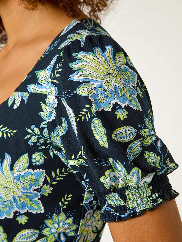 Roman Blue Floral Sweetheart Midi Dress - Image 5 of 5