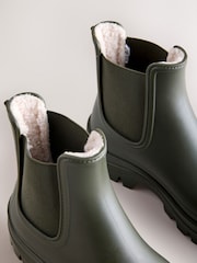 Khaki Green Faux Fur Lined Chelsea Ankle Wellies - Image 10 of 11