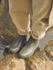 Khaki Green Faux Fur Lined Chelsea Ankle Wellies - Image 2 of 11