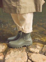 Khaki Green Faux Fur Lined Chelsea Ankle Wellies - Image 3 of 11