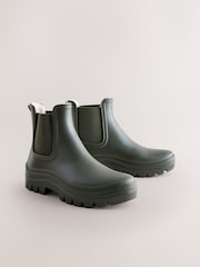 Khaki Green Faux Fur Lined Chelsea Ankle Wellies - Image 7 of 11