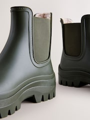Khaki Green Faux Fur Lined Chelsea Ankle Wellies - Image 9 of 11