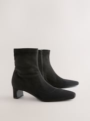 Black Extra Wide Fit Forever Comfort® Chisel Toe Block Heel Sock Boots - Image 1 of 3