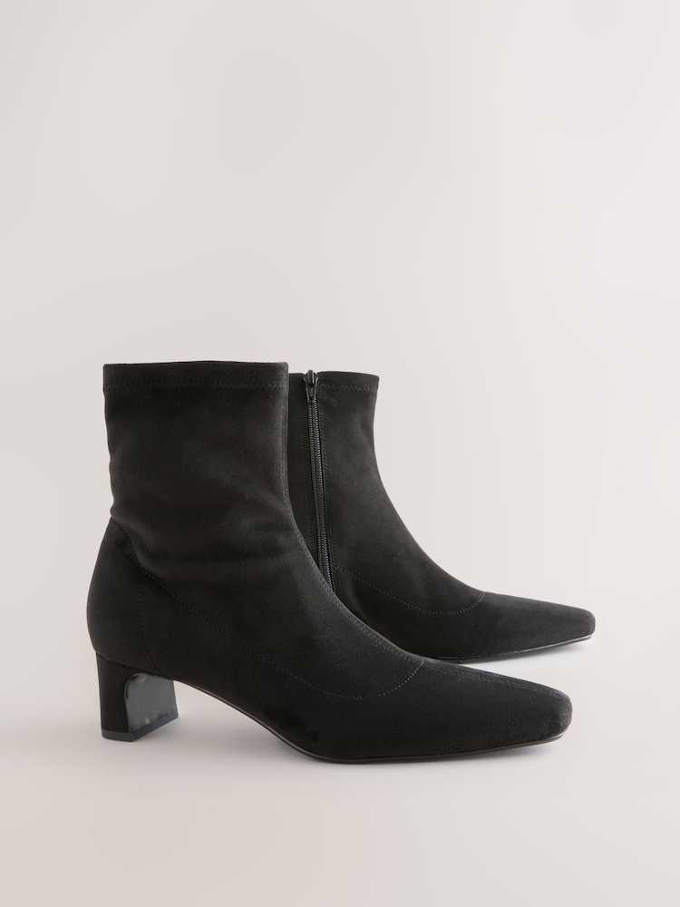 Black Extra Wide Fit Forever Comfort® Chisel Toe Block Heel Sock Boots - Image 1 of 3