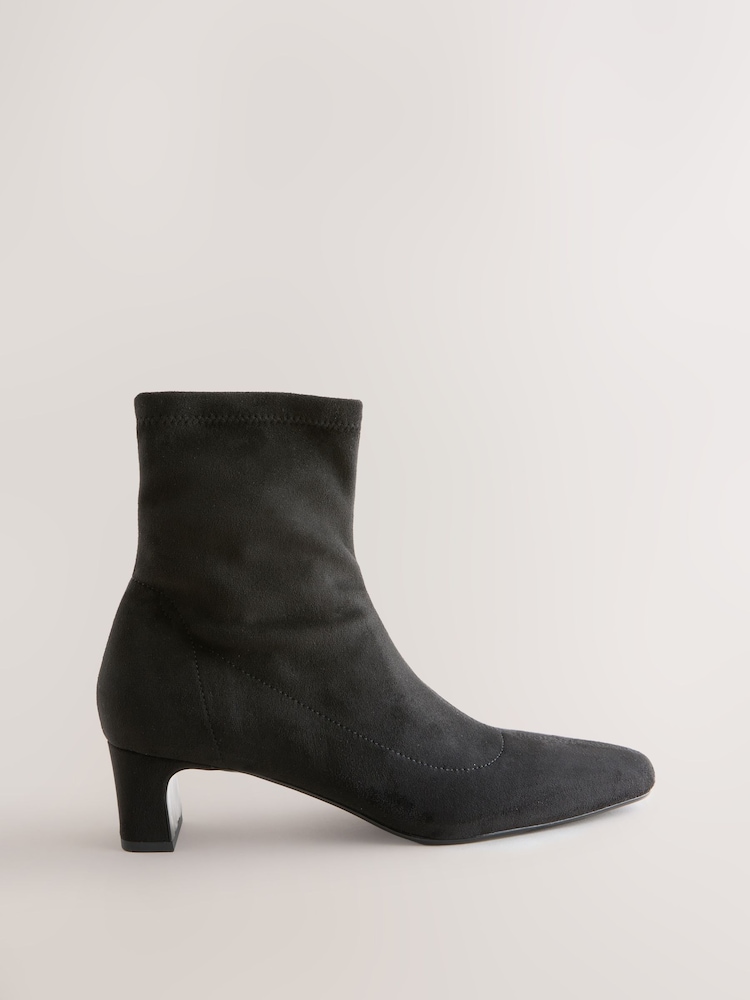 Black Extra Wide Fit Forever Comfort® Chisel Toe Block Heel Sock Boots - Image 2 of 3