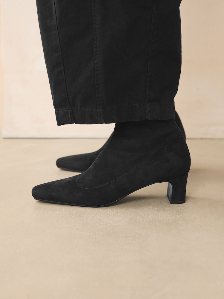 Buy Black Extra Wide Fit Chisel Toe Block Heel Sock Boots from