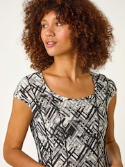 Roman White Cross Hatch Print Stretch Midi Dress - Image 4 of 5
