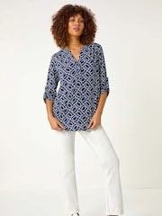 Roman Blue Textured Abstract Print Shirt - Image 2 of 5