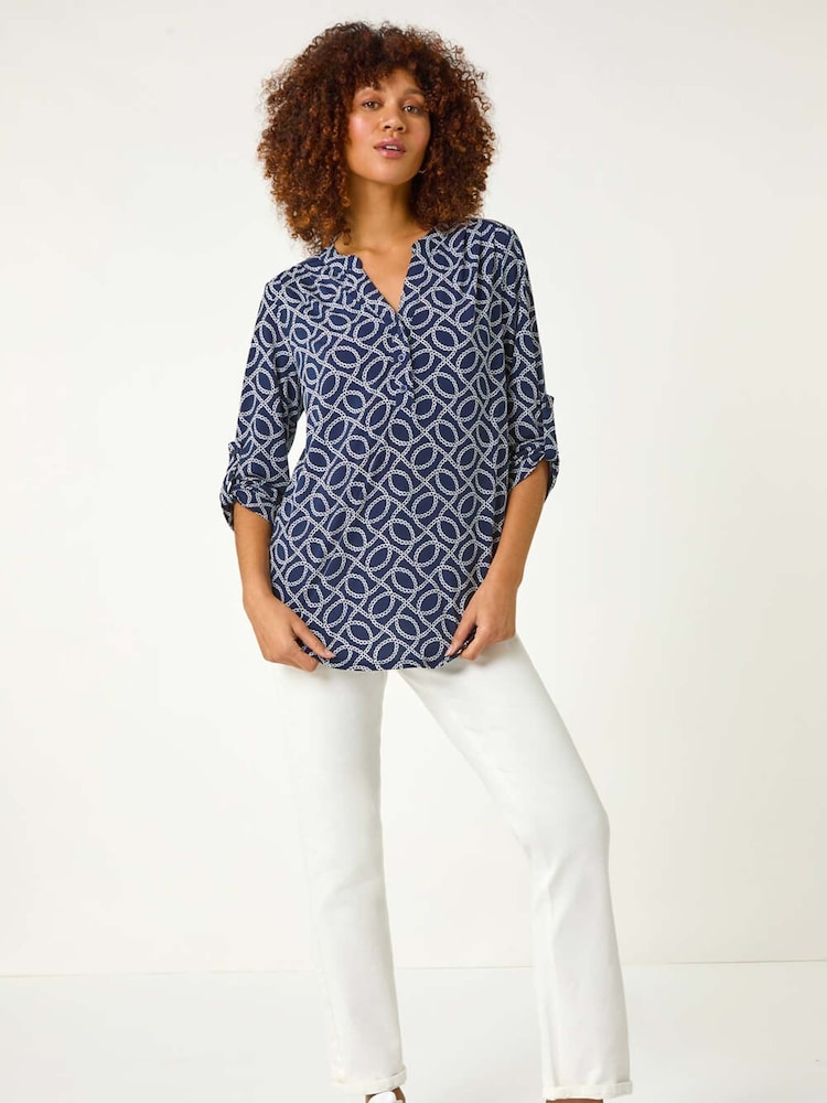 Roman Blue Textured Abstract Print Shirt - Image 2 of 5