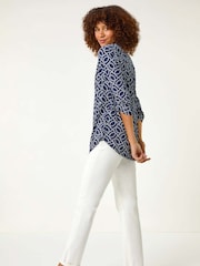 Roman Blue Textured Abstract Print Shirt - Image 3 of 5