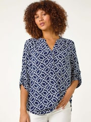 Roman Blue Textured Abstract Print Shirt - Image 4 of 5
