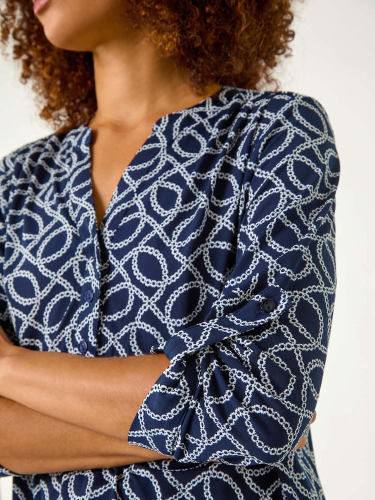 Roman Blue Textured Abstract Print Shirt - Image 5 of 5