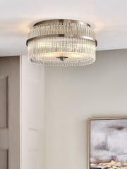 Lipsy Brushed Silver Flush Fitting Round Glass Ceiling Light - Image 1 of 4