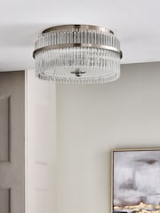 Lipsy Brushed Silver Flush Fitting Round Glass Ceiling Light - Image 2 of 4