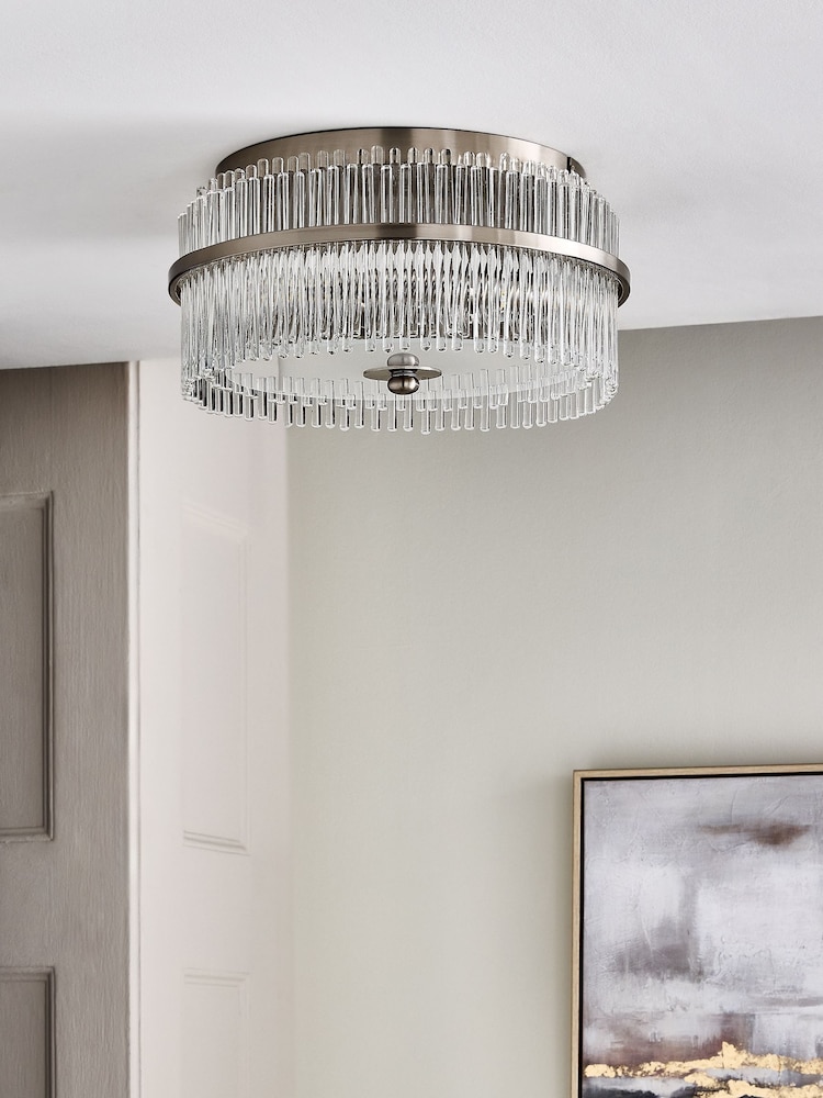 Lipsy Brushed Silver Flush Fitting Round Glass Ceiling Light - Image 2 of 4