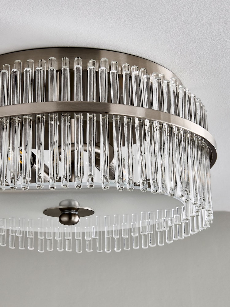 Lipsy Brushed Silver Flush Fitting Round Glass Ceiling Light - Image 4 of 4